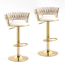 Modern Velvet Upholstered Height Adjustable Counter Swivel Bar Stool Set of 2