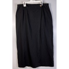 Bentley Skirt Womens 16 Black Wrap Button Front Midi Made in USA