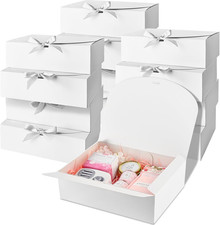 12 PCS White Paper Gift Boxes with Lids 10.6x7.8x3.1 inch with Ribbon Party