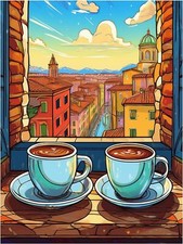 Tile Mural Italy Two Coffee Cups Street Scene Kitchen Backsplash Marble Ceramic