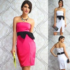 Evening Cocktail Party Dress Size 10 12 14  Strapless Black Bow Side Split Skirt