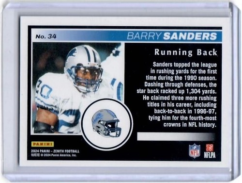 Tarjeta insertada 20/25 Detroit Lions Panini Zenith Barry Sanders Red Zone 2024 - Imagen 2 de 2