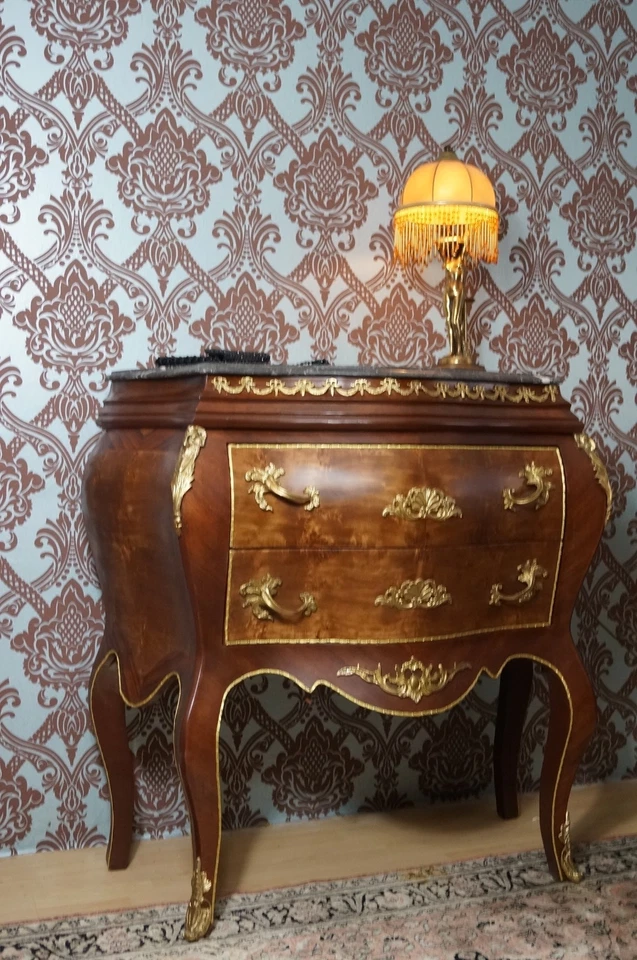 CHIFFONNIER COMMODE STYLE BAROQUE LOUIS XV PLATEAU DE MARBRE NOIR D'UN CHÂTEAU - Photo 2/4