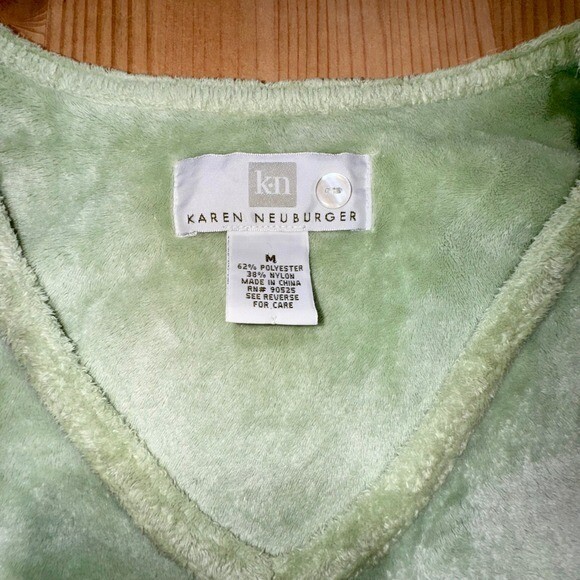 Karen Neuburger Plush Lounge Dress V-Neck Long Sleeve Cozy Green M
