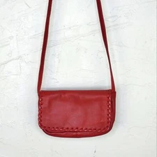 Red Leather Whip Stitch Trim Flap Small Crossbody Purse