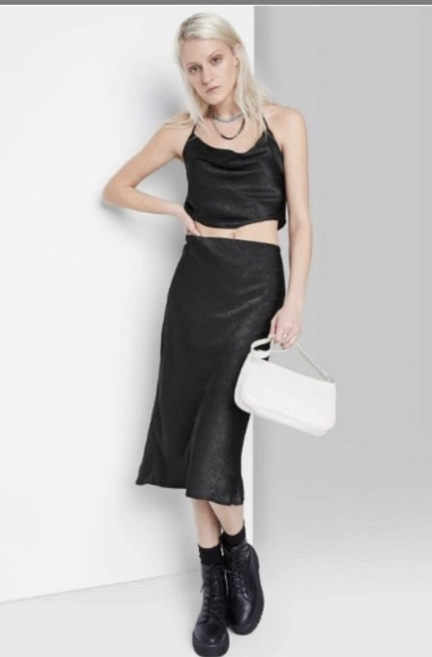 Wild Fable Women's Size XXL Black Satin Slip Bias Cut Midi Skirt - Main Image