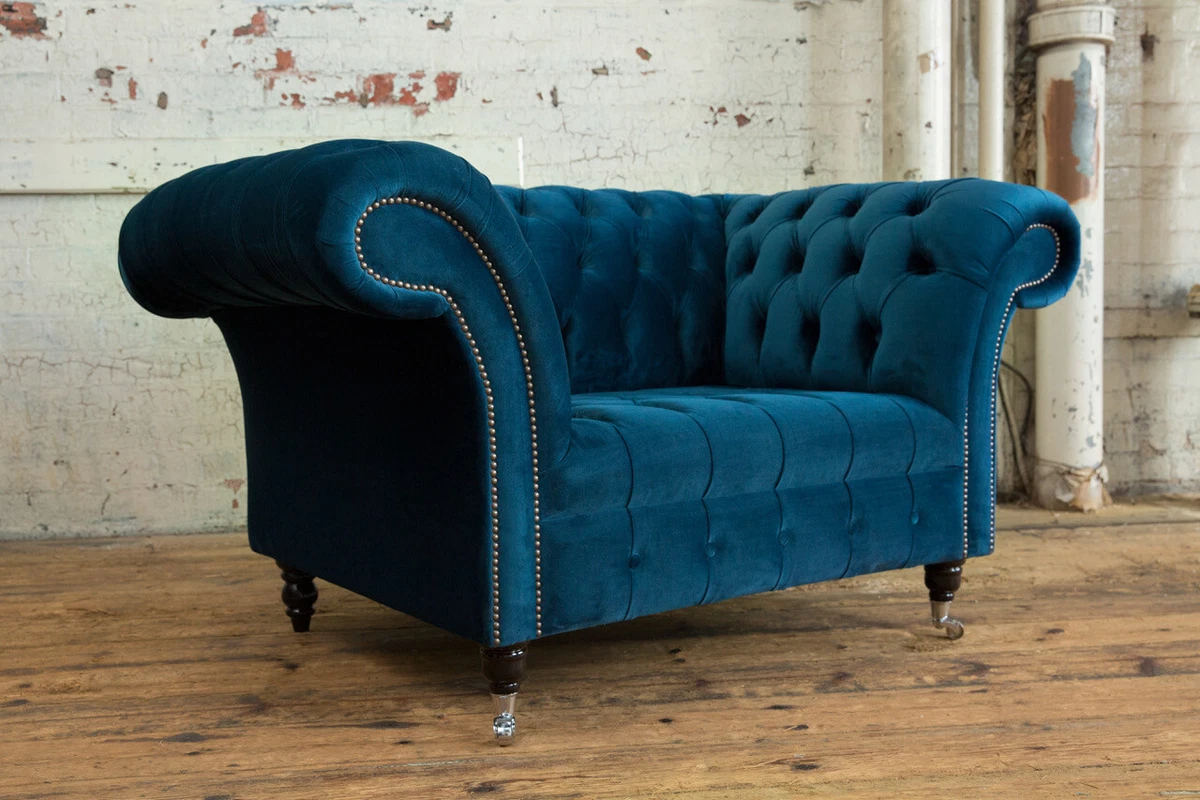 HANDMADE OCEAN NAVY BLUE VELVET CHESTERFIELD SNUGGLE ARMCHAIR