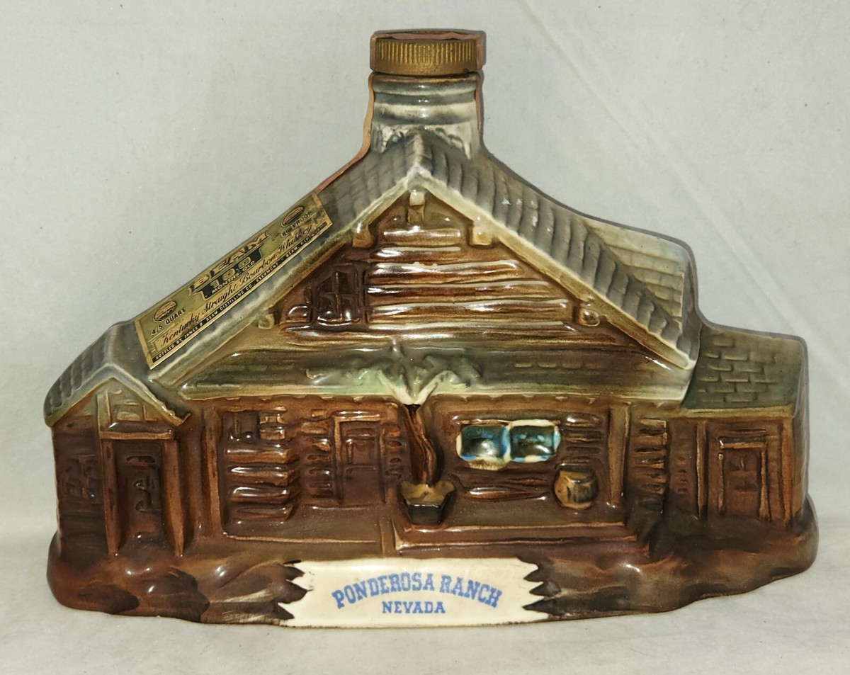 JIM BEAM Ceramic Whiskey Decanter Bottle (1969) PONDEROSA RANCH 