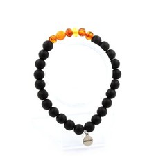 Bracelet Perles Ambre véritable de la mer Baltique + Onyx noir mat 8 Fabriqué e