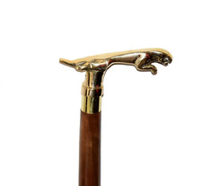Brass jaguar Cane Head Handle Wooden Walking cane-Walking Stick-Cane 3 Part Open