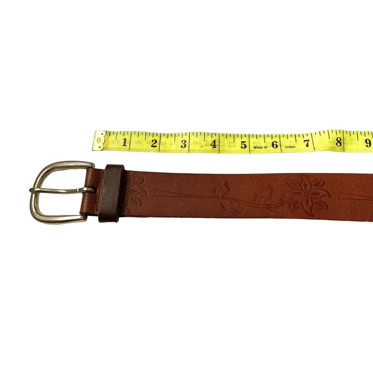 Womens Brown Skinny Leather Belt Floral Embossed 6 Holes B68 il_fullxfull.3499694538_1hc5.jpg main image 3