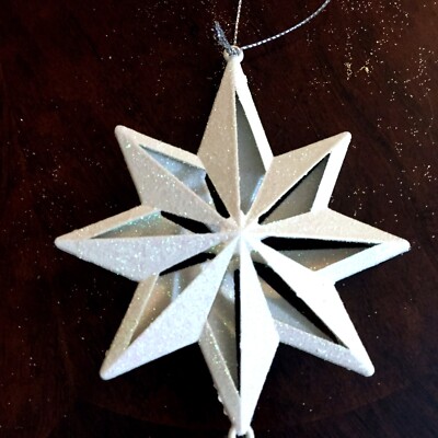 Shimmering White 8-point Glittered Star-Shaped Ornament Spend $20=Free Shipping