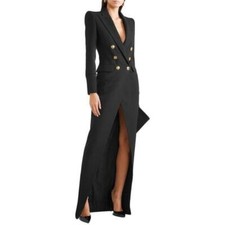Black Womens Slim Side Split V-Neck Long Jacket Dress Prom Party Evening Dress 