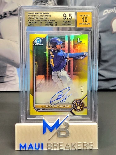 2022 Bowman Chrome JACKSON CHOURIO Yellow Refractor Auto /75 BGS 9.5 GEM MINT 🔥