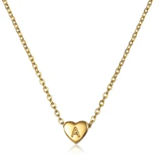 Tiny Heart Initial Letter Alphabet Necklaces Women Girls 14K Gold Filled Choker