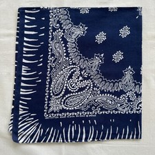 Vintage Bandana Navy Cotton Paisley Striped Handkerchief 21"  RN 16463 Made USA