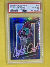 2020-21 Panini Optic Blue Prizm Lights Out Bucks Giannis Antetokounmpo/49 PSA 10