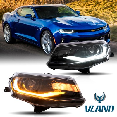 Pair LED Projector Headlights For 2016-2018 Chevy Camaro Halogen ＆HID Model