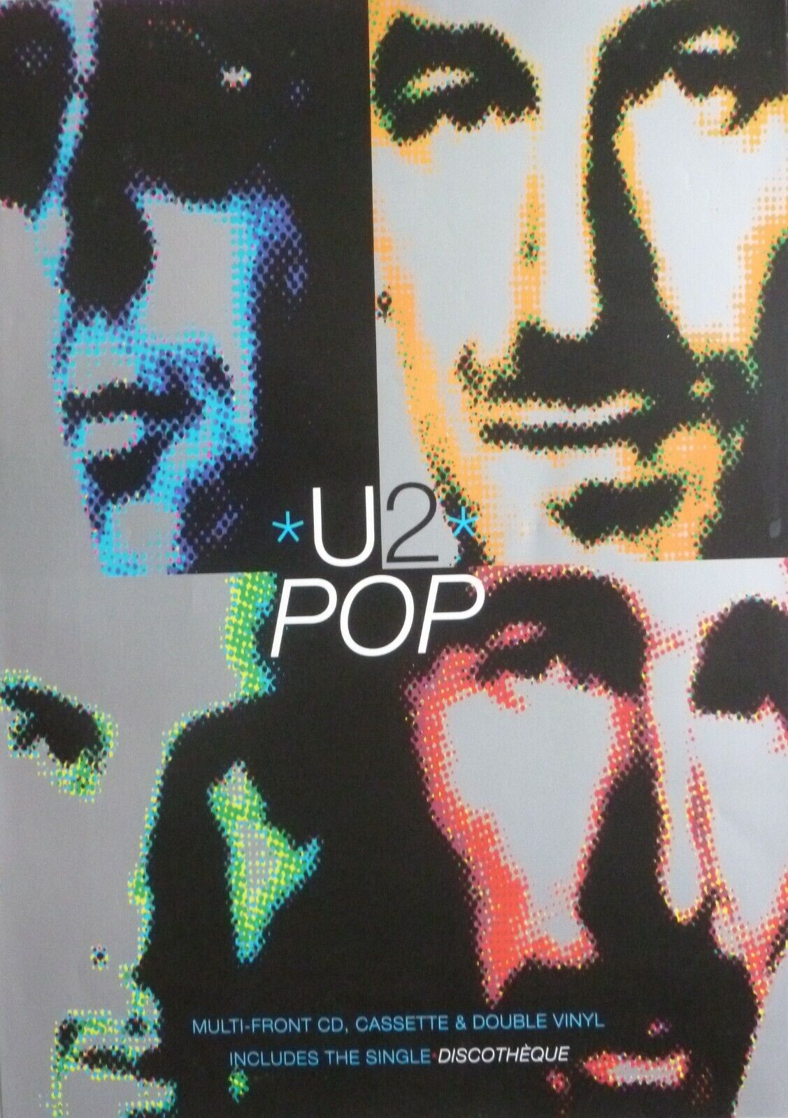 U2 POP ALBUM & SINGLE DISCOTHEQUE U.K. PROMO POSTER - 4-Head Shots Of The  Band