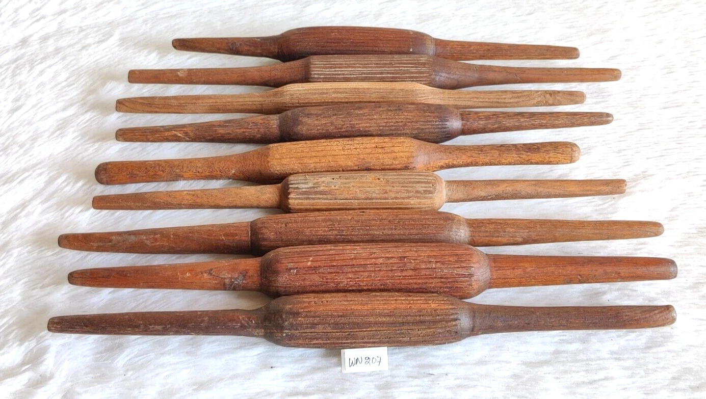 Antique Primitive Handcrafted Plain Bread Bakers Wooden Rolling Pin 9 Pcs WN207