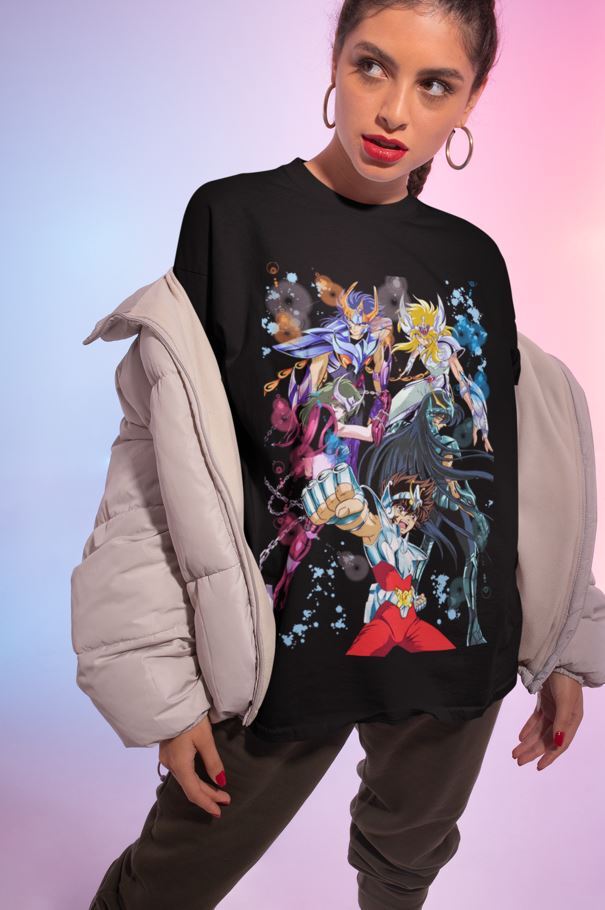 T-shirt Saint Seiya – Graphique Chevaliers Du Zodiaque, Tailles S à 5XL, Noir, Coton