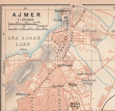 Ajmer Ajayamerū   1914 INDIA   ORIGINAL  MAP CITY PLAN Hindustan Rajasthan