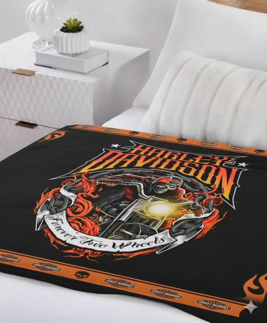 Forever Two Wheels Haarleyy Davidson Fleece Blanket for Bikers