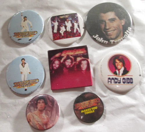 John Travolta Bee Gees Any Gibb Disco 8 X Vintage 1970s Pin Button Badges