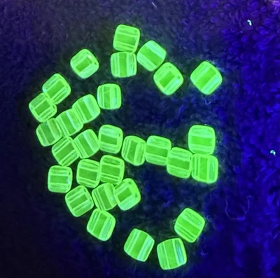 25 Pcs 6mm Two Hole Square Tiles Czech Yellow VASELINE/URANIUM GLASS Beads