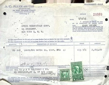 Vintage 1945 A. C. Allyn Chicago Stock Sale Invoice Hamilton Watch Co Shares