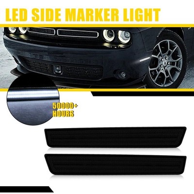 Pair Front LED Side Bumper Marker Smoked White Light For 2015-2022 Dodge Charger