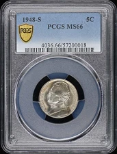 1948-S 5C Jefferson Nickel PCGS MS66