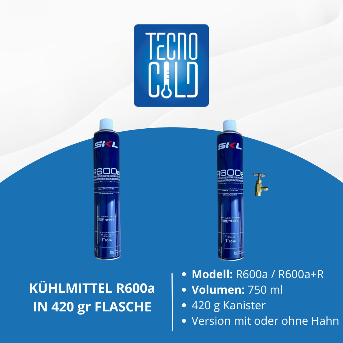 KÄLTEMITTEL R600a 750ml 420g + STECHVENTIL F. KÜHLSCHRÄNKE KLIMAANLAGEN
