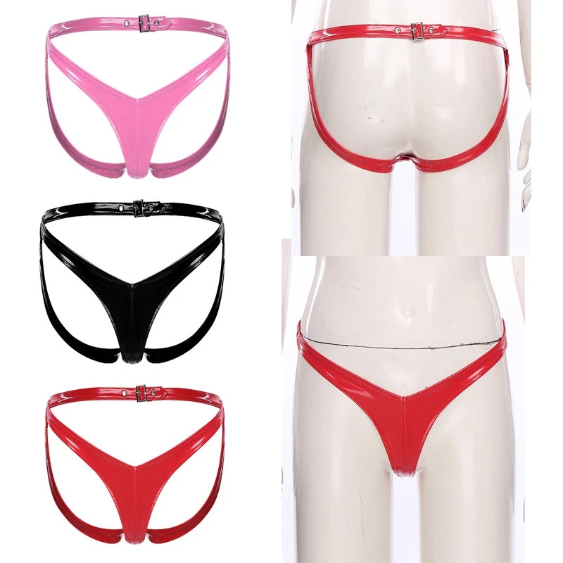 Damen Lackleder String Tanga Sexy Slip Höschen Unterhose Offener Schritt Panty - Bild 4 von 4