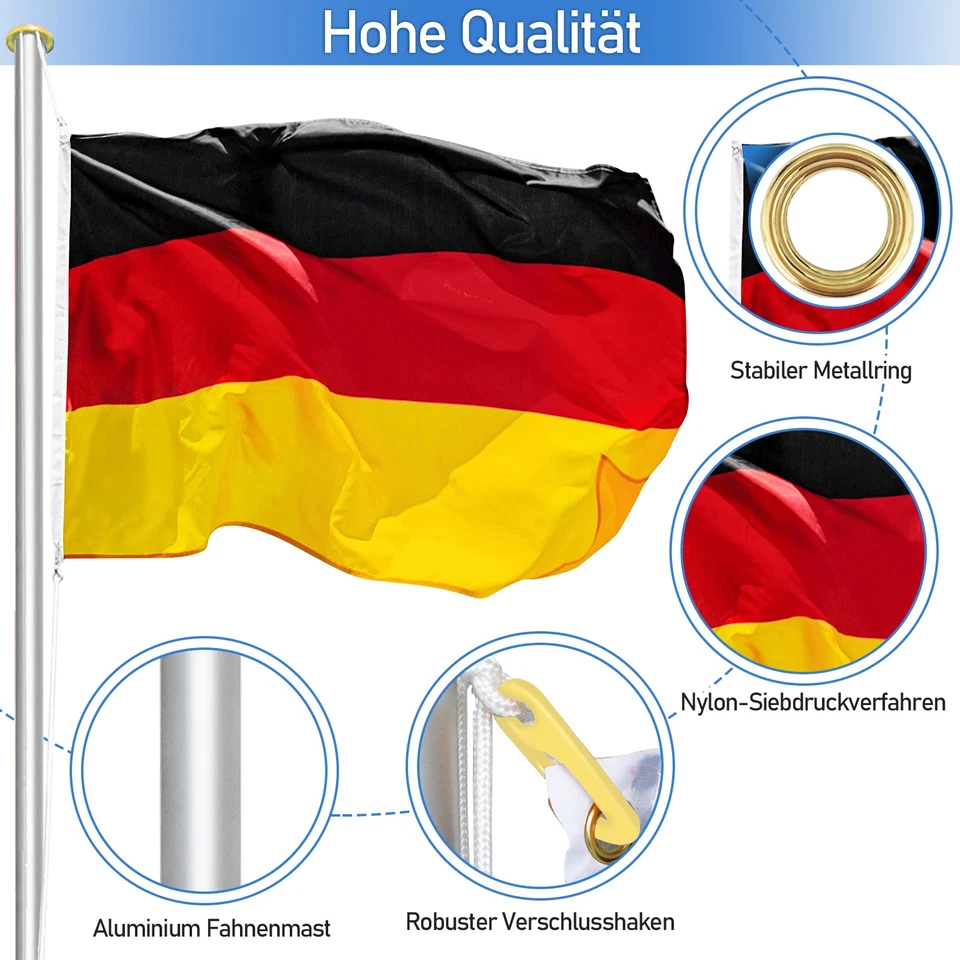 Fahnenmast Alu Fahnenstange Flagge Deutschland Fahne 6.5m Teleskop Flaggenmast - Bild 2 von 4