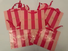 5  Victoria's Secret MEDIUM Stripe Hot Pink Paper Shopping Favor Gift Paper Bags