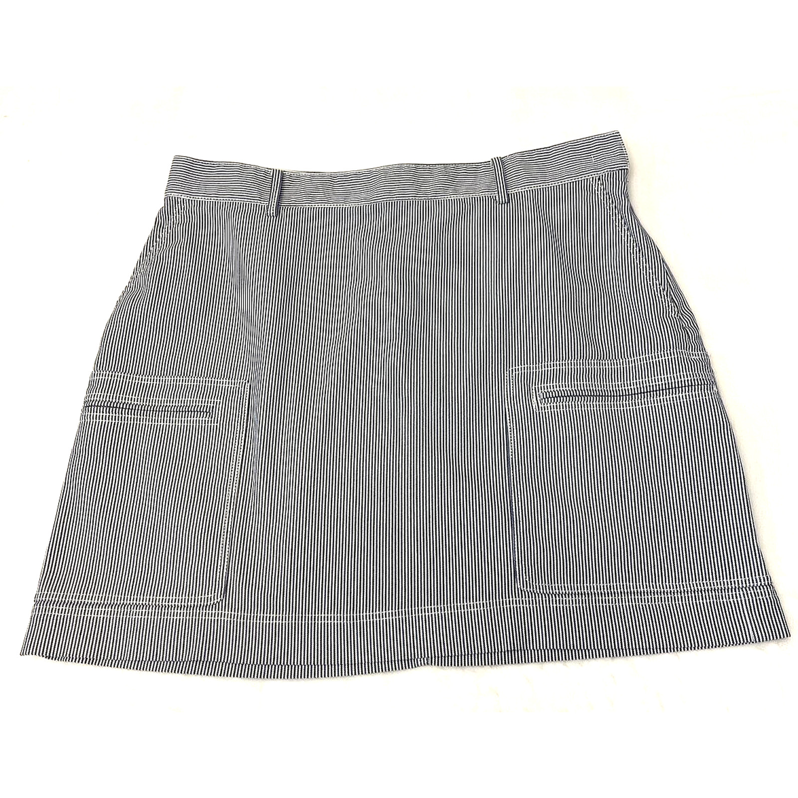 Theory Women's Mini Utility Skirt Sz 10 Blue Striped Cotton Blend Pockets