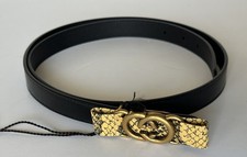 Gucci GG Buckle Women's Black Leather Belt 85/34 Made in Italy 745788 NWOT