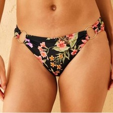 NWT Shade  Shore Black Floral Low Rise Bikini Bottom Size XL