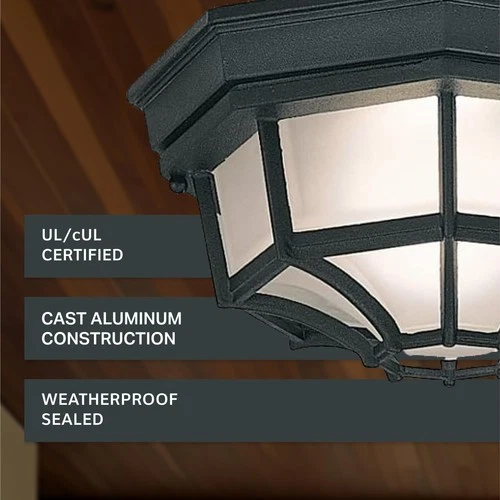 Designers Fountain 2067-BK Builder Cast Outdoor Flush Mount Ceiling Light, 1... - Picture 3 of 6