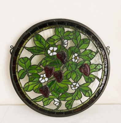 Meyda Tiffany Strawberry Medallion Leaded Stained Glass Window Large 17''