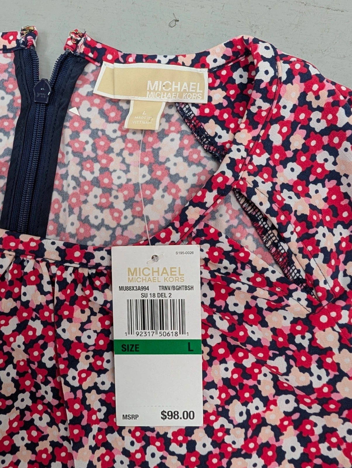 Abito donna Michael Kors grande multicolore ritaglio floreale cappuccio manica A Line nuovo con etichetta