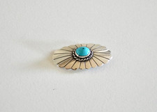 Navajo Sterling Silver Stamped Turquoise Concho Pin Brooch 1.5"