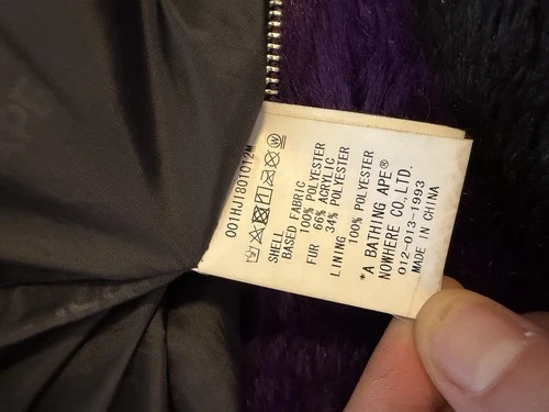 A Bathing Ape BAPE Men's Full Zip Faux Fur Jacket Purple/Black Graphic 2XL image 6