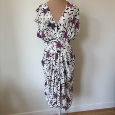 Isabel toile Marant Omeya White Floral Ruched V Neck Midi Dress EUC FR 38 US 6