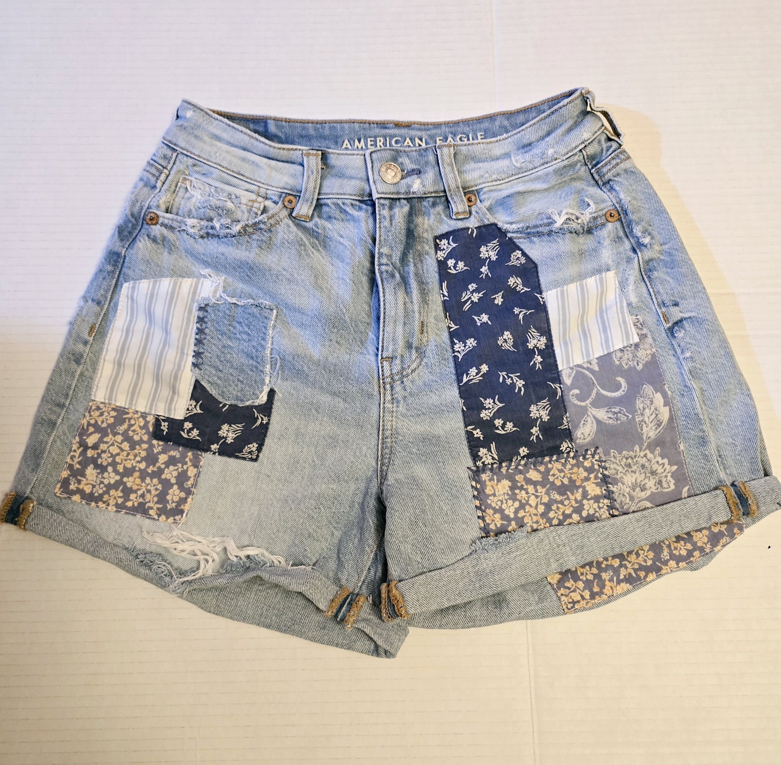 American Eagle Stretch Mom Short Patchwork Denim … - image 1