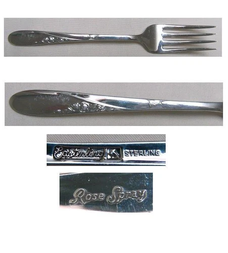 ROSE SPRAY 1955 SALAD or DESSERT FORK BY GORHAM EASTERLING CO STERLING