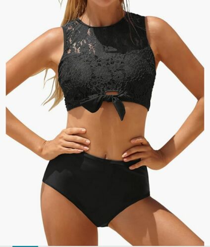 Tempt Me Women Two Piece Lace Bikini Tie Knot Front High Waisted Swimsuit large