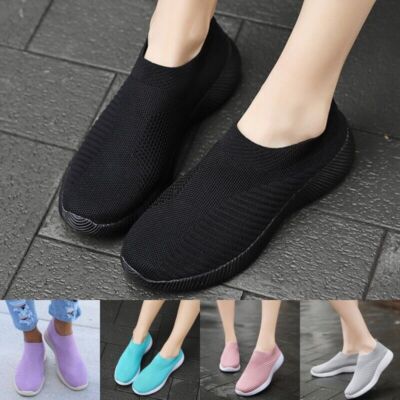 Womens Sneakers Slip On Walking Shoes Women Breathable Knit Upper Sock  Sneaker UK