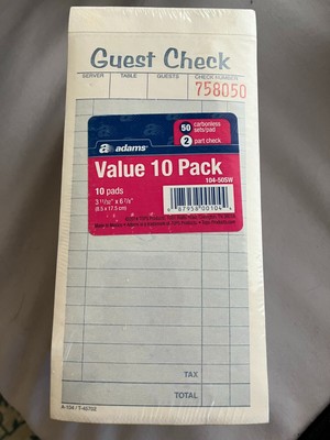 New Adams Guest Check Pads 10 Pack Carbonless 2-Part Checks # 104-50SW